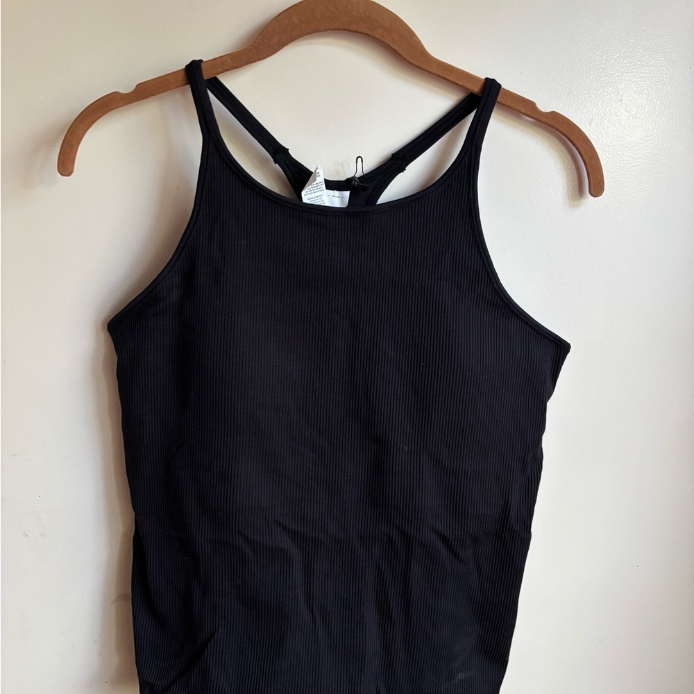 Black Ribbed Tank Top with Built In Bra